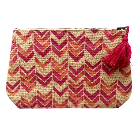 Neiman Marcus Fashioned For Change Clutch/Makeup Bag Set Blue & Pink Chevron - Picture 7 of 9